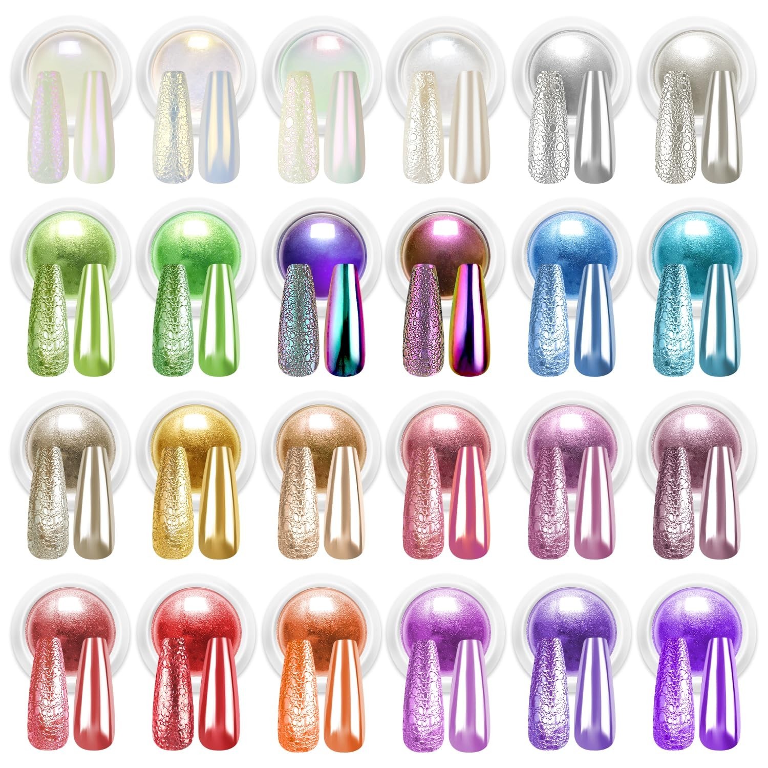 Metallic Holographic Chrome Nail Powder Set – White Pearl Gel Nail Art DIY Gift
