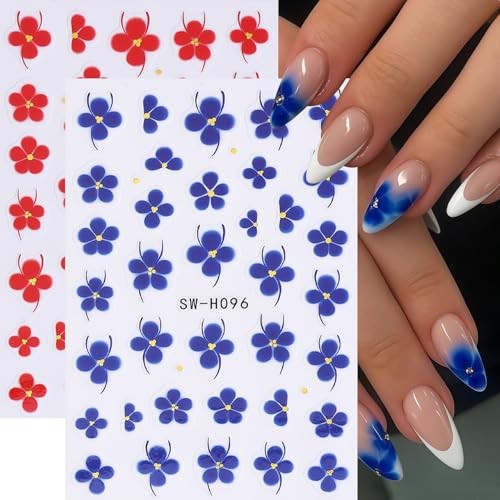 4 Sheets Flower Nail Stickers 3D Self-Adhesive Nail Decals with Summer Floral
