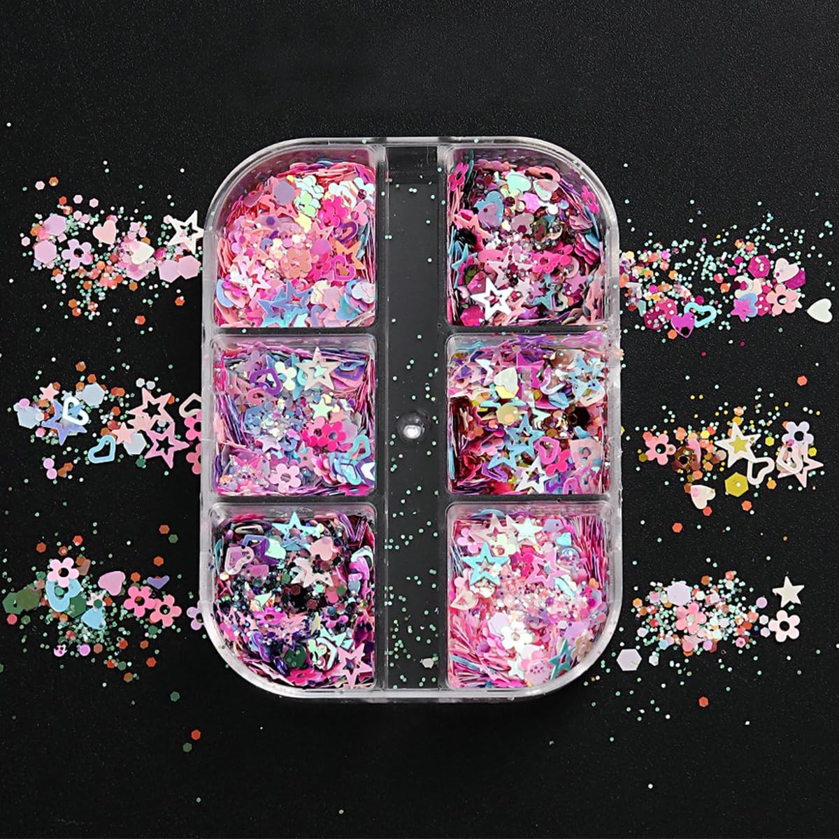 Heart Nail Art Glitters Sequins Mixed Hollow Star Flower Nail Sequins Star Ho…