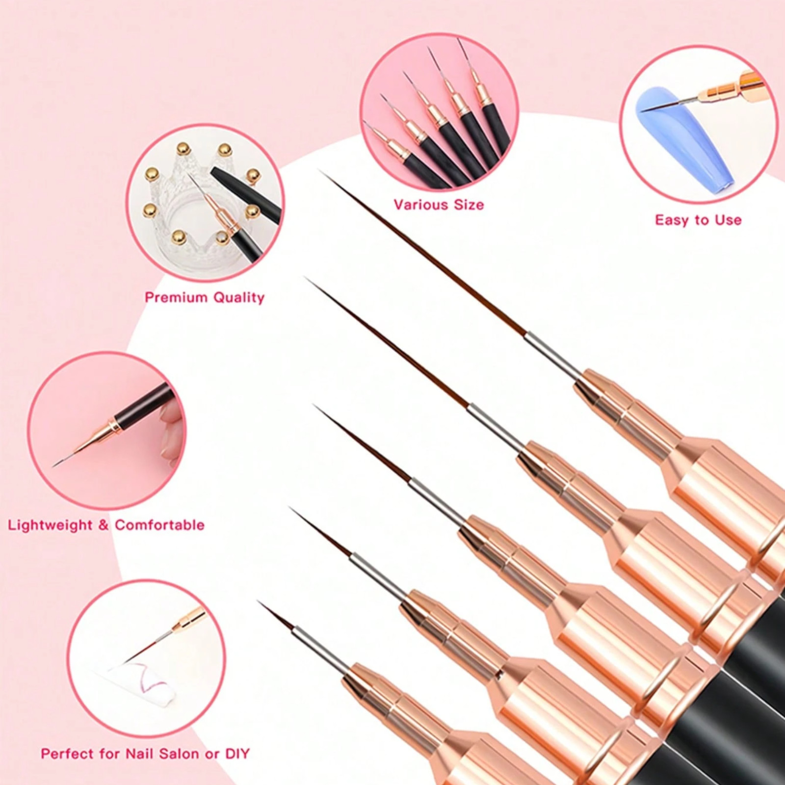 5pcs Nail Art Painting Brush Set French Nail Lining Brush with UV Gel for Women