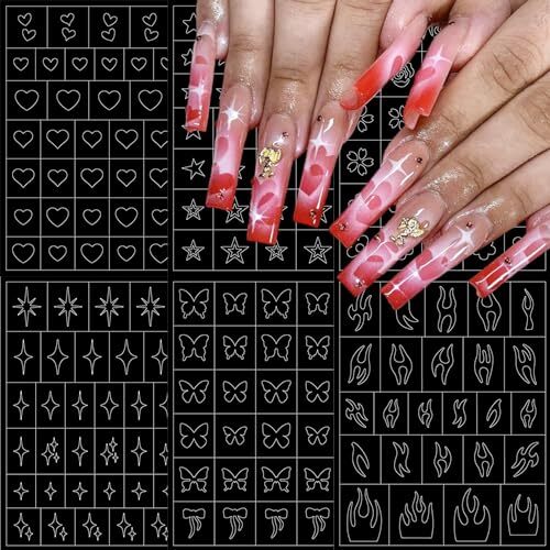 6 Sheets Airbrush Stencils Nail Stickers for Nail Art Heart Butterfly Flowers