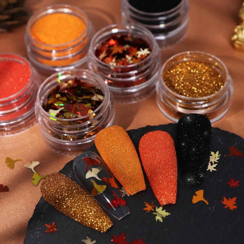 Fall Nail Art Glitters Maple Leaf Nail Sequins, Gold Orange Nail Glitters Fal…