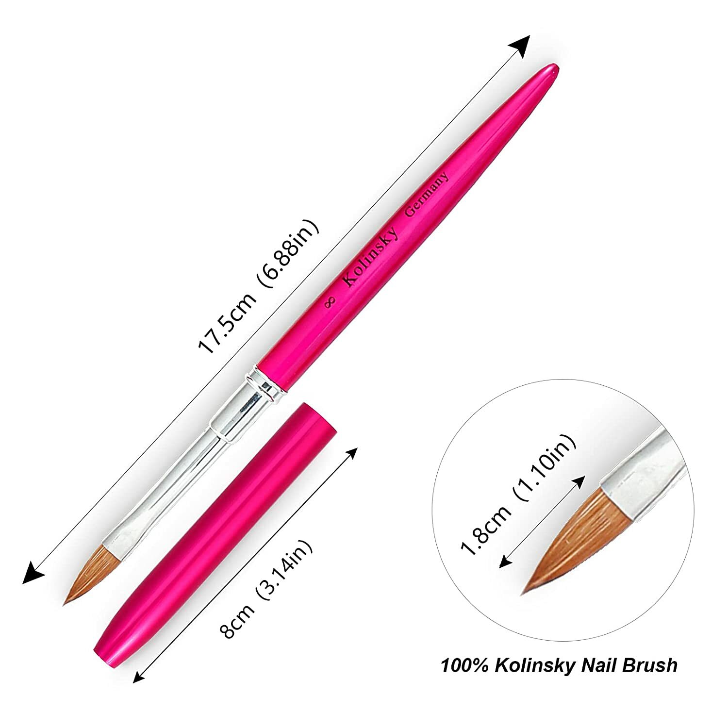 Kolinsky Acrylic Nail Brush Crimped Metal With Cap Size 6-20 Ships From The US