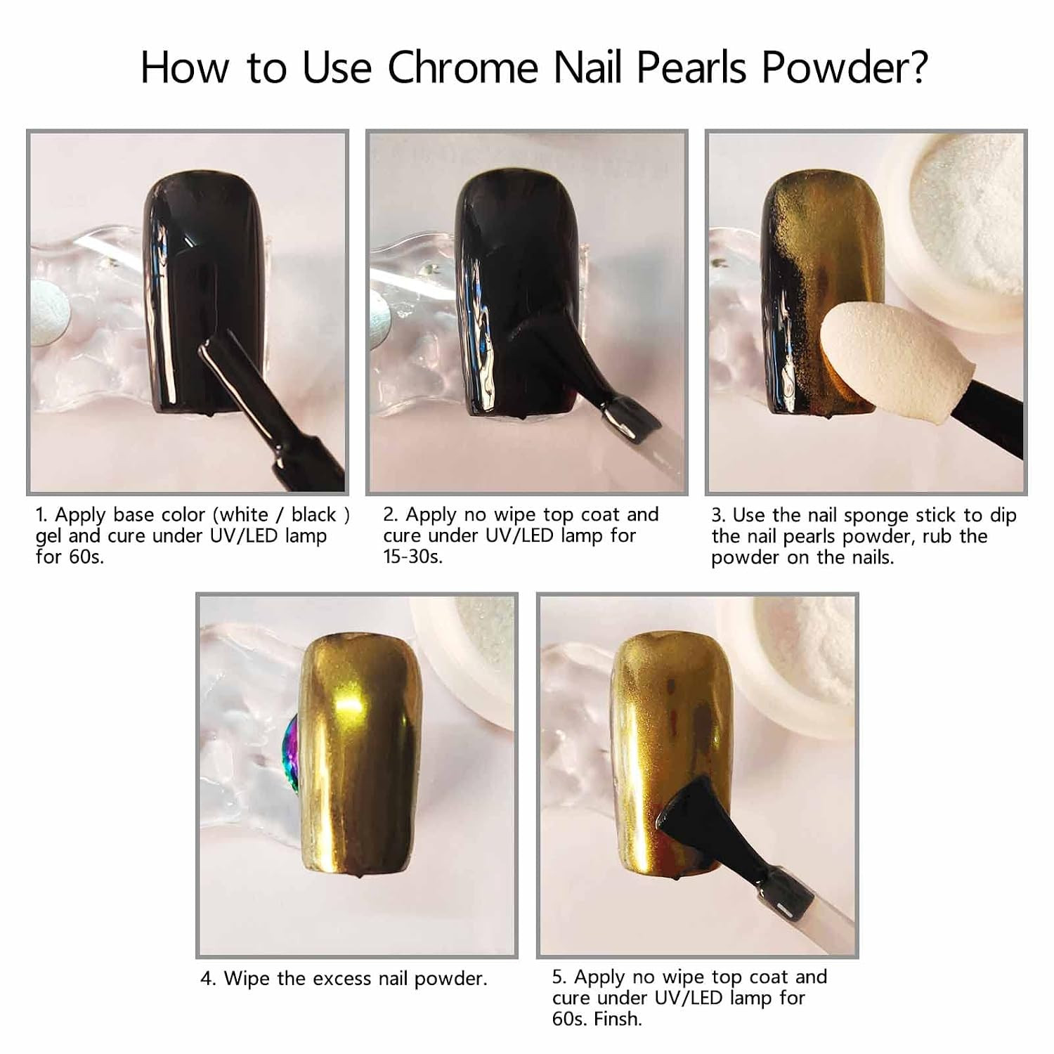 Gold Silver Chrome Nail Powder, Mirror Metallic Gel Chrome Powder Pigment for Na