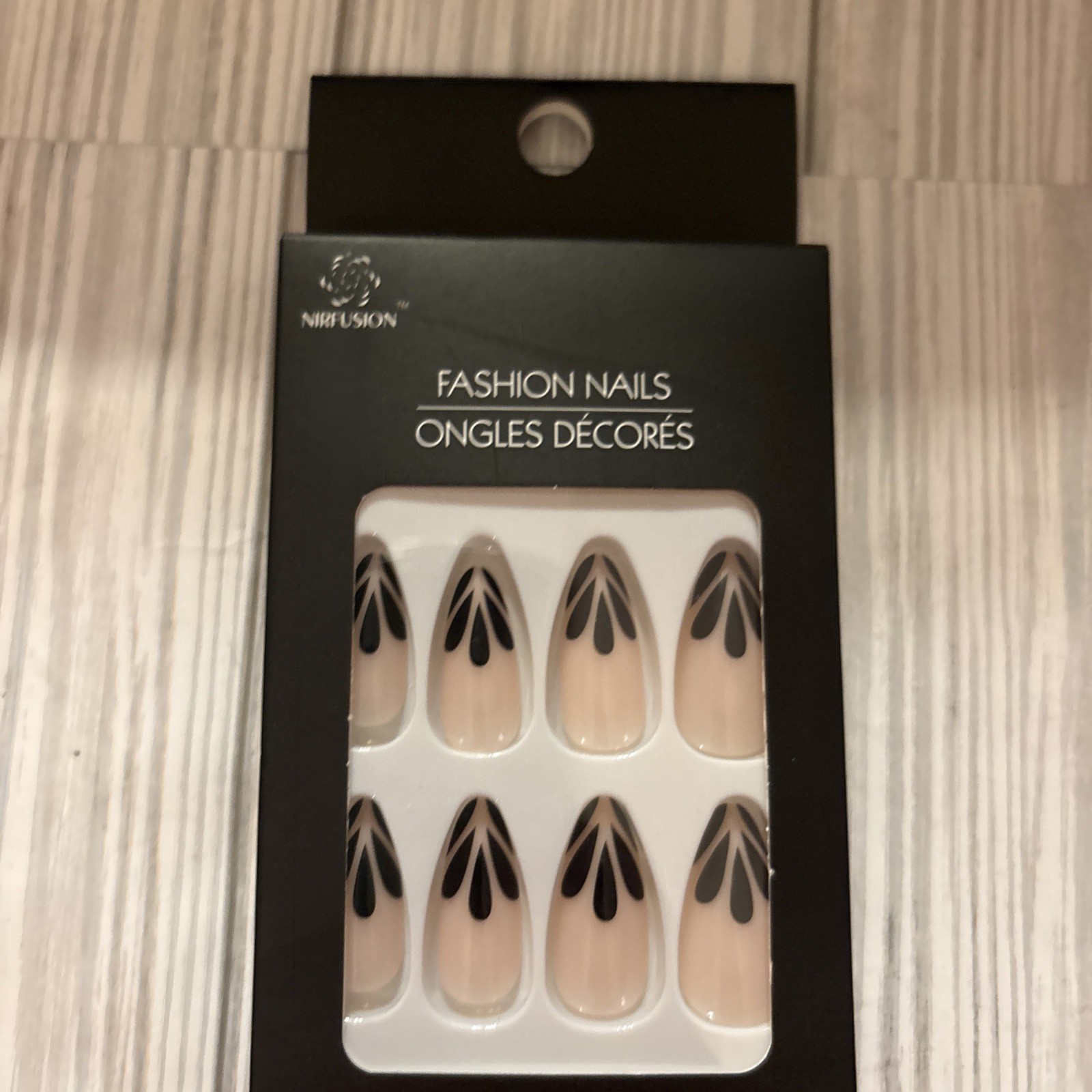 Nirfushion Press On Nails Lught Pink Black Design 2 Pack 24 Nails No Glue NEW