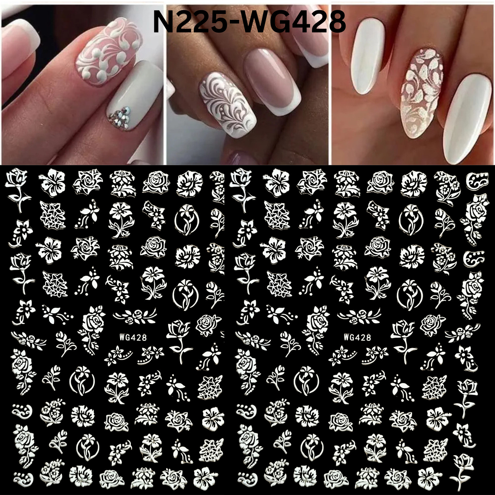 3D White Flower Nail Art Stickers – Embossed Floral Rose Decals – Self-Adhesive