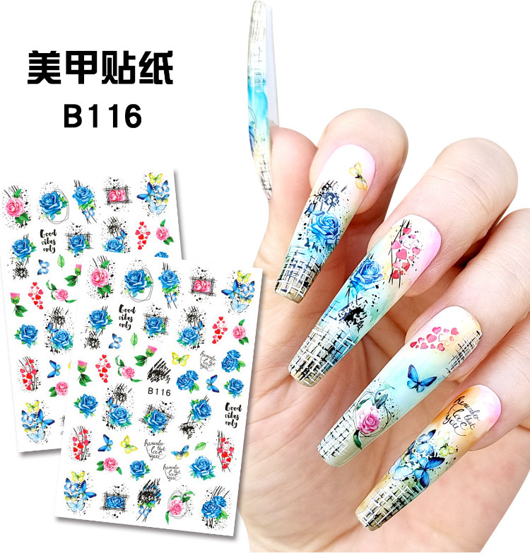 12 Sheets 3D Nail Art Sticker Rose Flower Heart Floral Decals Manicure DIY NS33