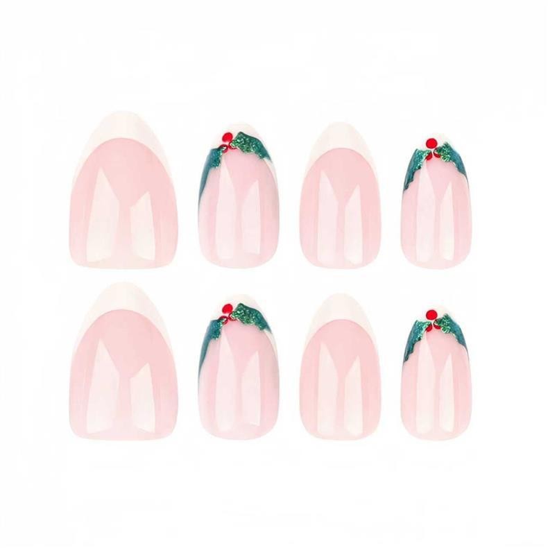 Christmas New 30pcs Diamond Nail Tips Short Oval Long Square Love Pink Nails