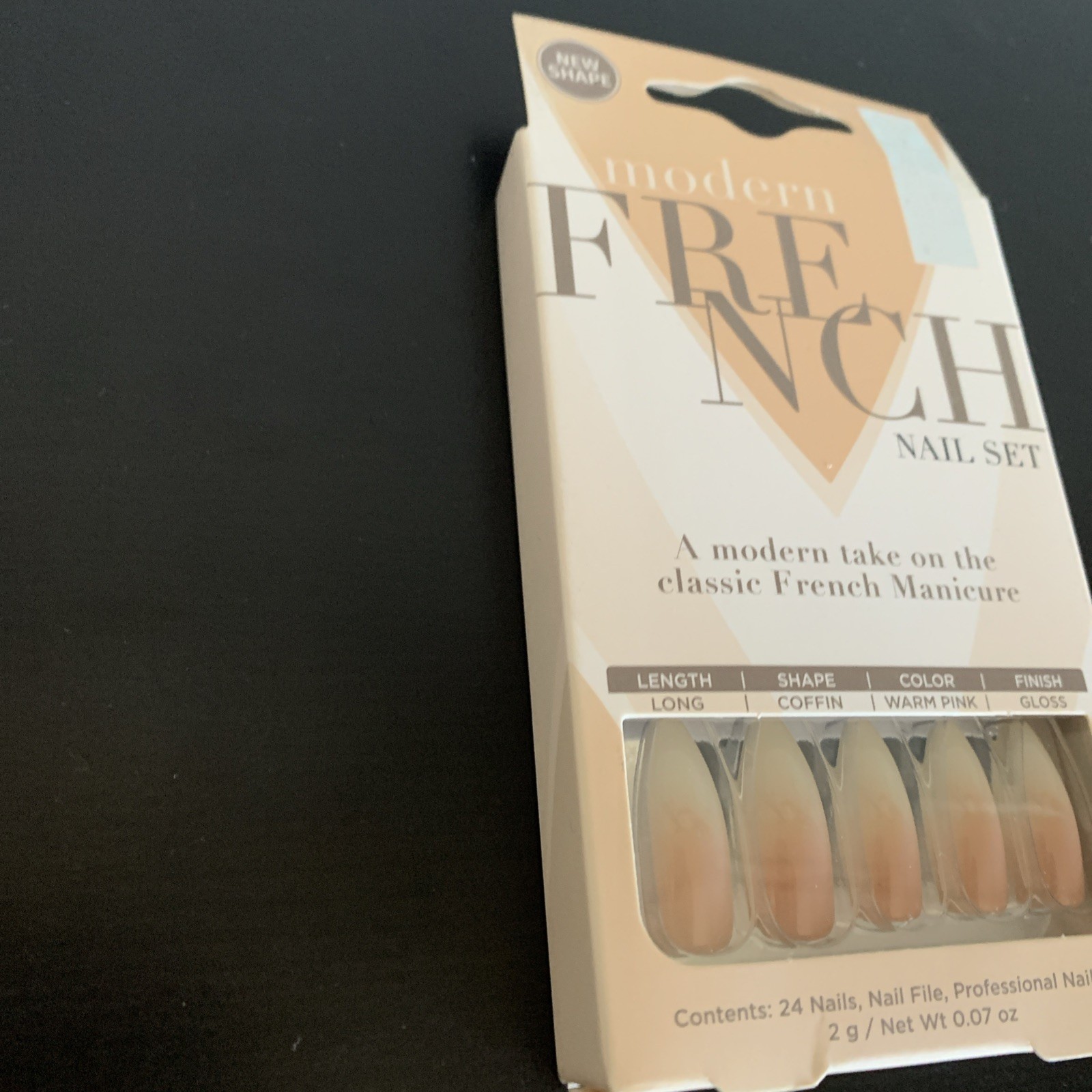 Salon Perfect 24 Nails Modern French Long Coffin Glossy Tan+Beige Ombre Effect