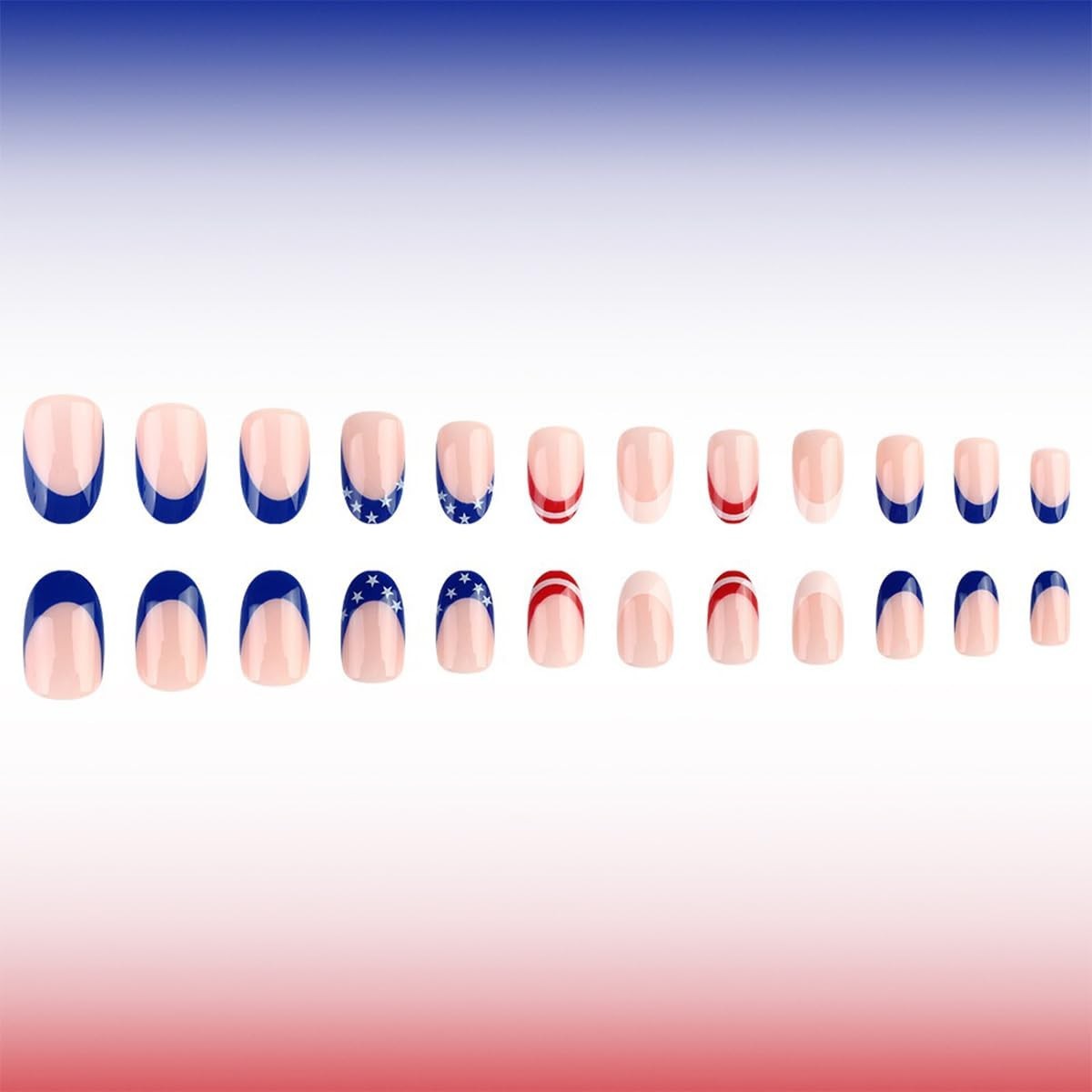 24Pcs French Tip Press on Nails Red Blue White Fake Nail Set for 4th of July