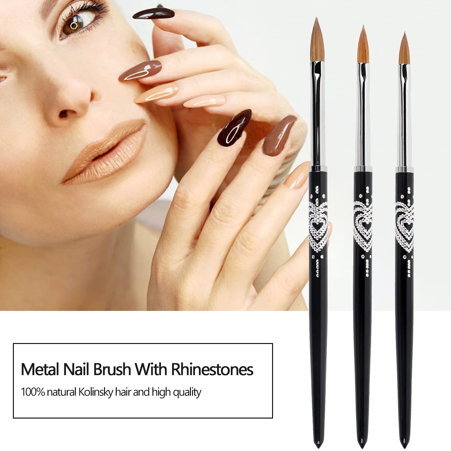 Kolinsky Acrylic Nail Art Brush #4, Wooden Handle,Pro 3D Nail Brush w/Rhinestone