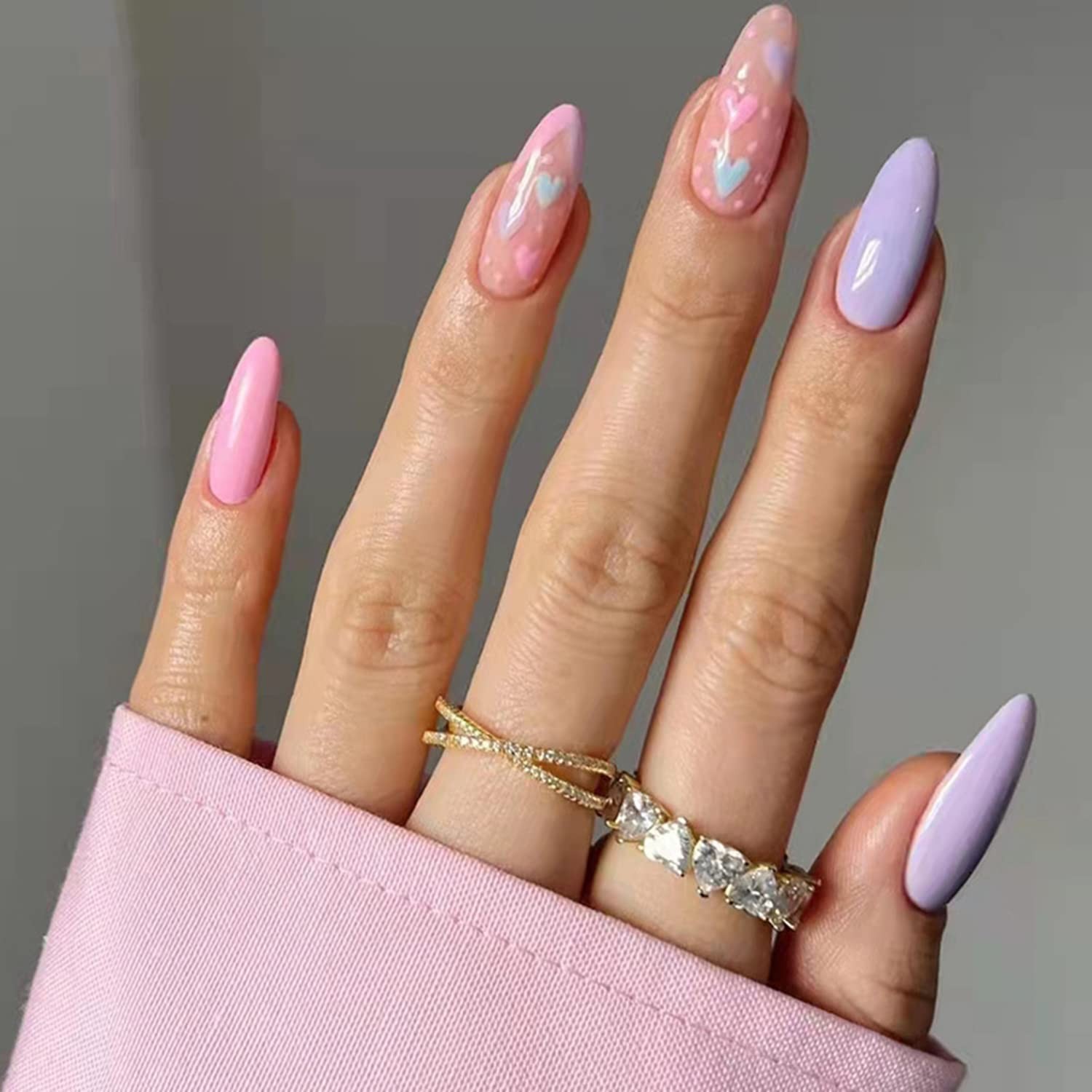 Press on Nails Pointed Medium Length, 24Pcs Full Cover Reusable False Nails K…