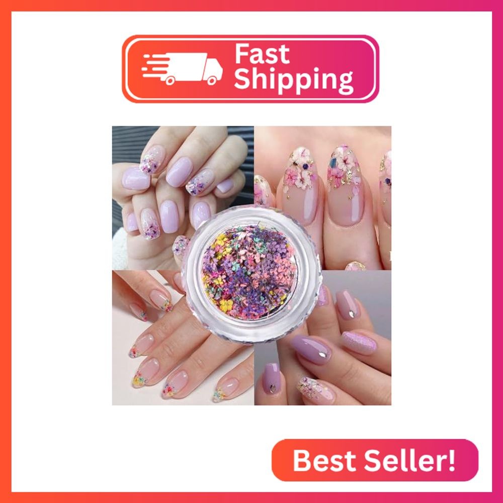 Spring Dried Flowers Nail Art Stickers Decals, Colorful 3D Dry Flower for Nails