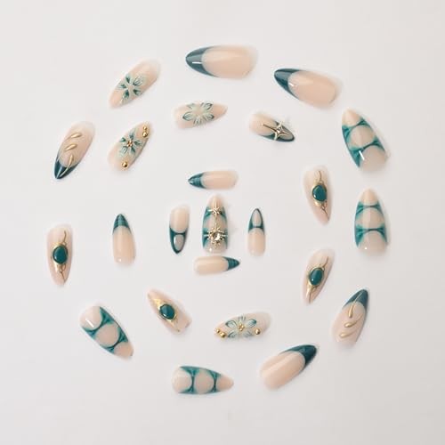 Almond Press on Nails Medium Fake Nails French Tip False Nails with Style3