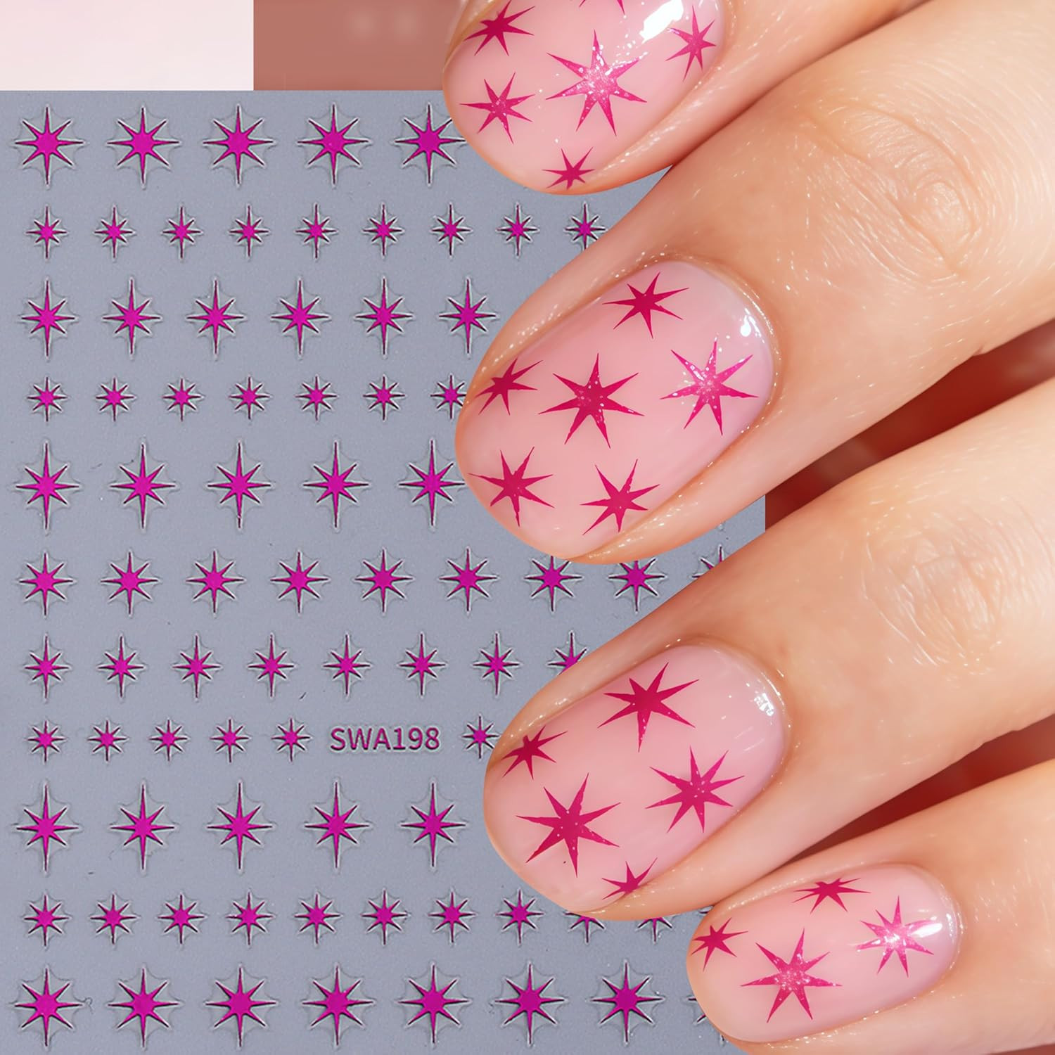 8 Sheets Gold Star Nail Art Stickers Decals 3D Self Adhesive Laser Golden Star N