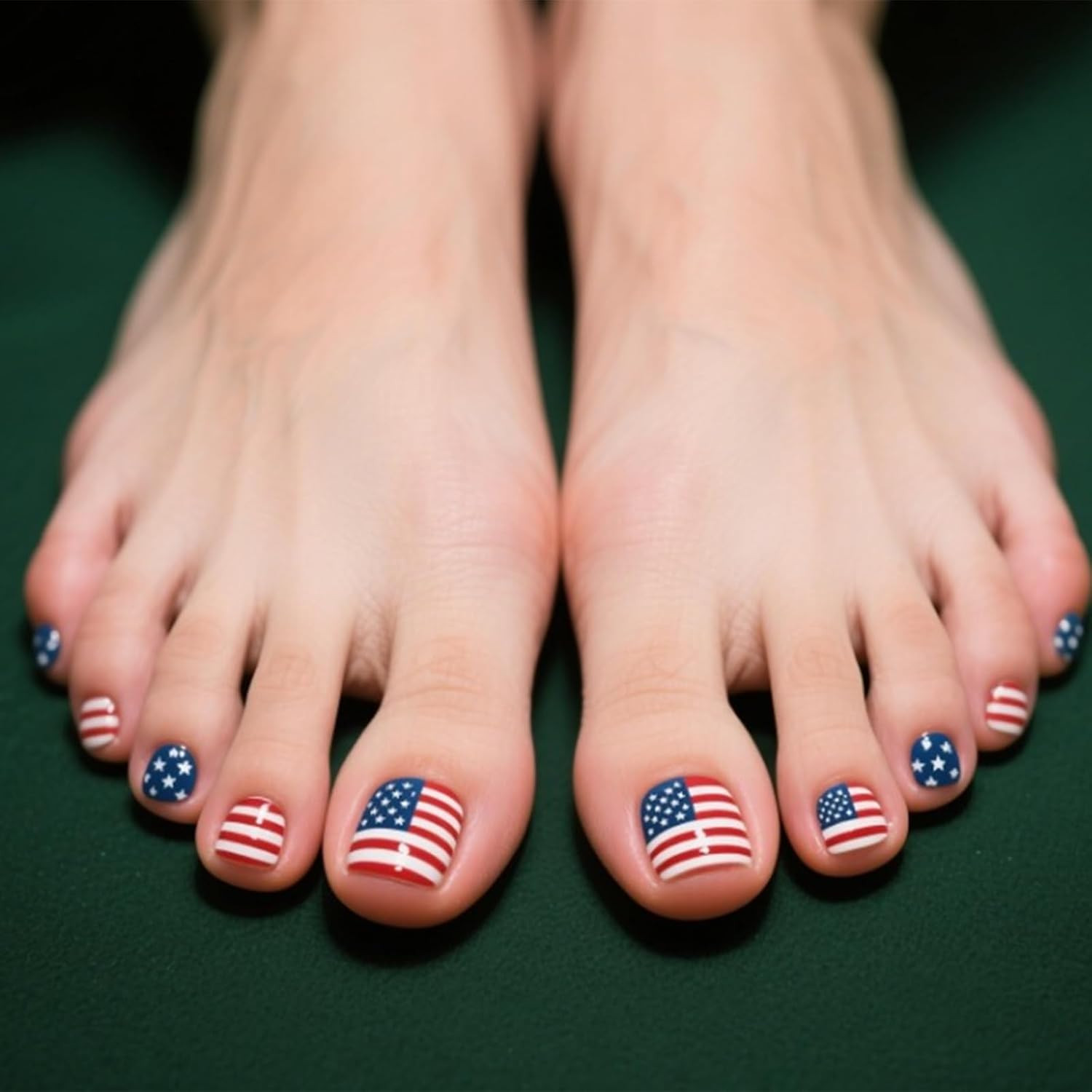 4Th of July Press on Nails Medium Square Fake Nails Flower Fireworks False Nails