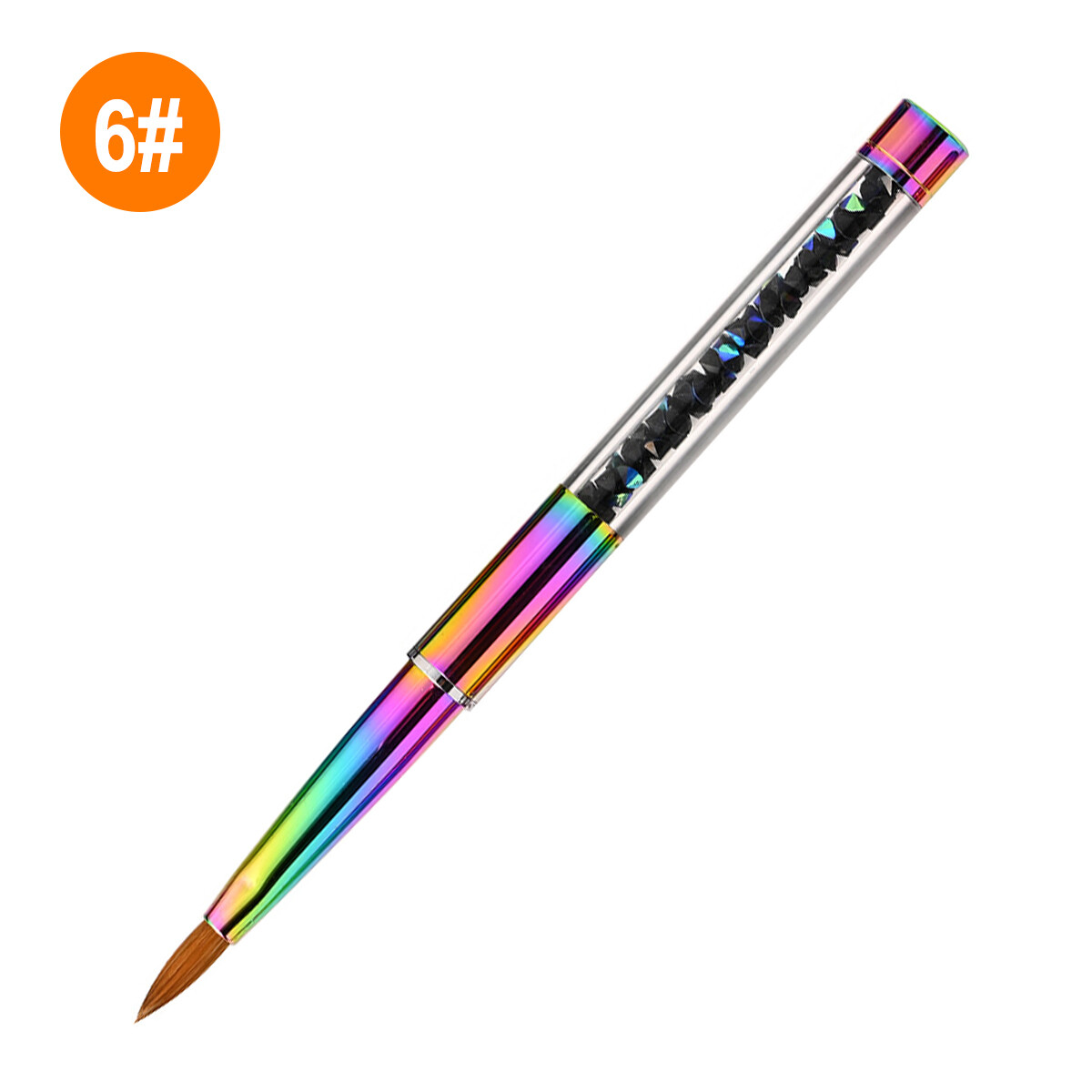 Acrylic Nail Brush 100% Kolinsky With Cap Rainbow Crystal Handle Size 6-14#