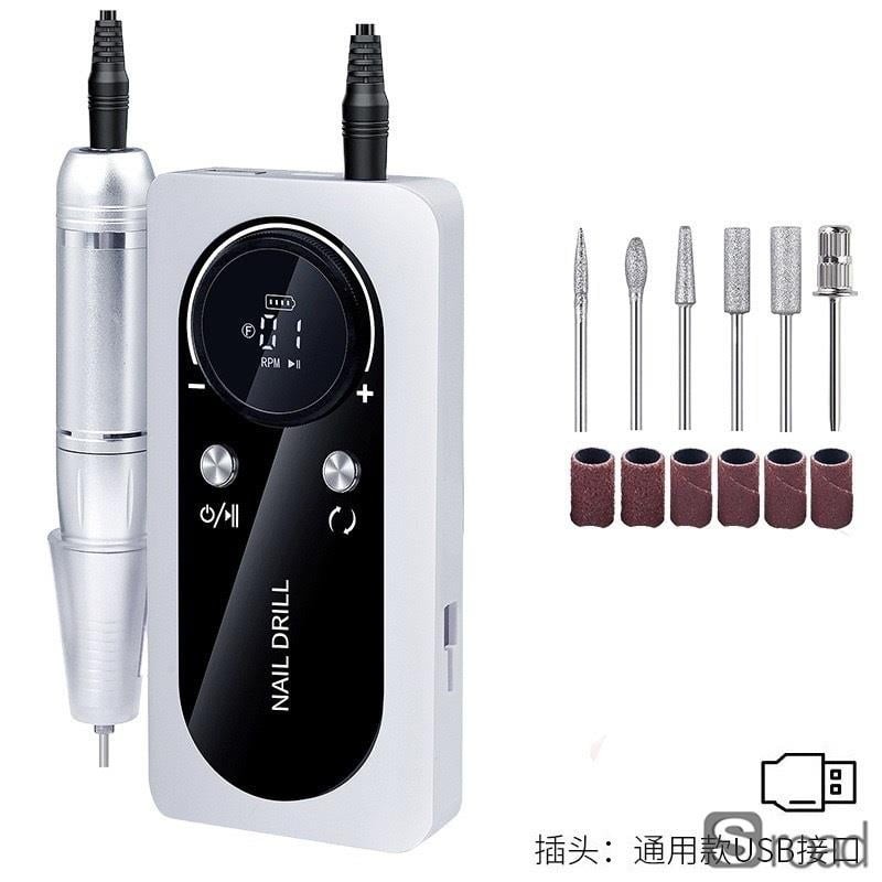 Nail Drill Machine 45000RPM Rechargeable LCD Screen 10H Battery