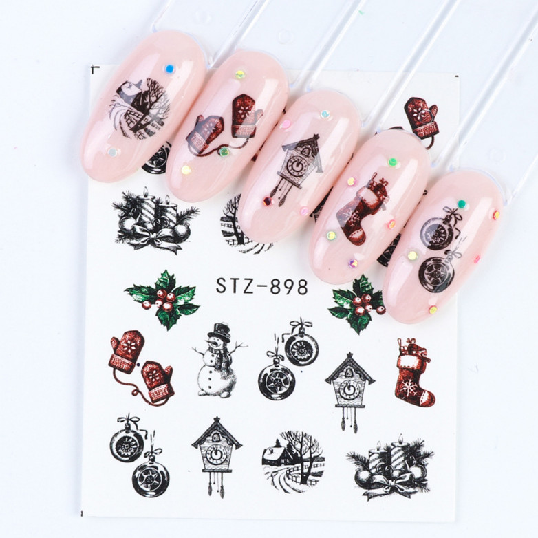 12Pcs Water Transfer Art Decal Sticker Nail Epoxy Resin Christmas Snowflake NS26