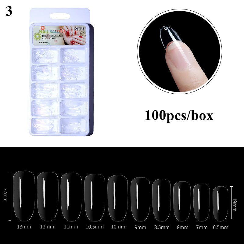 100pcs Fake Nail Transparent Acrylic Nail Seamless Full/Half Cover Nails Decor