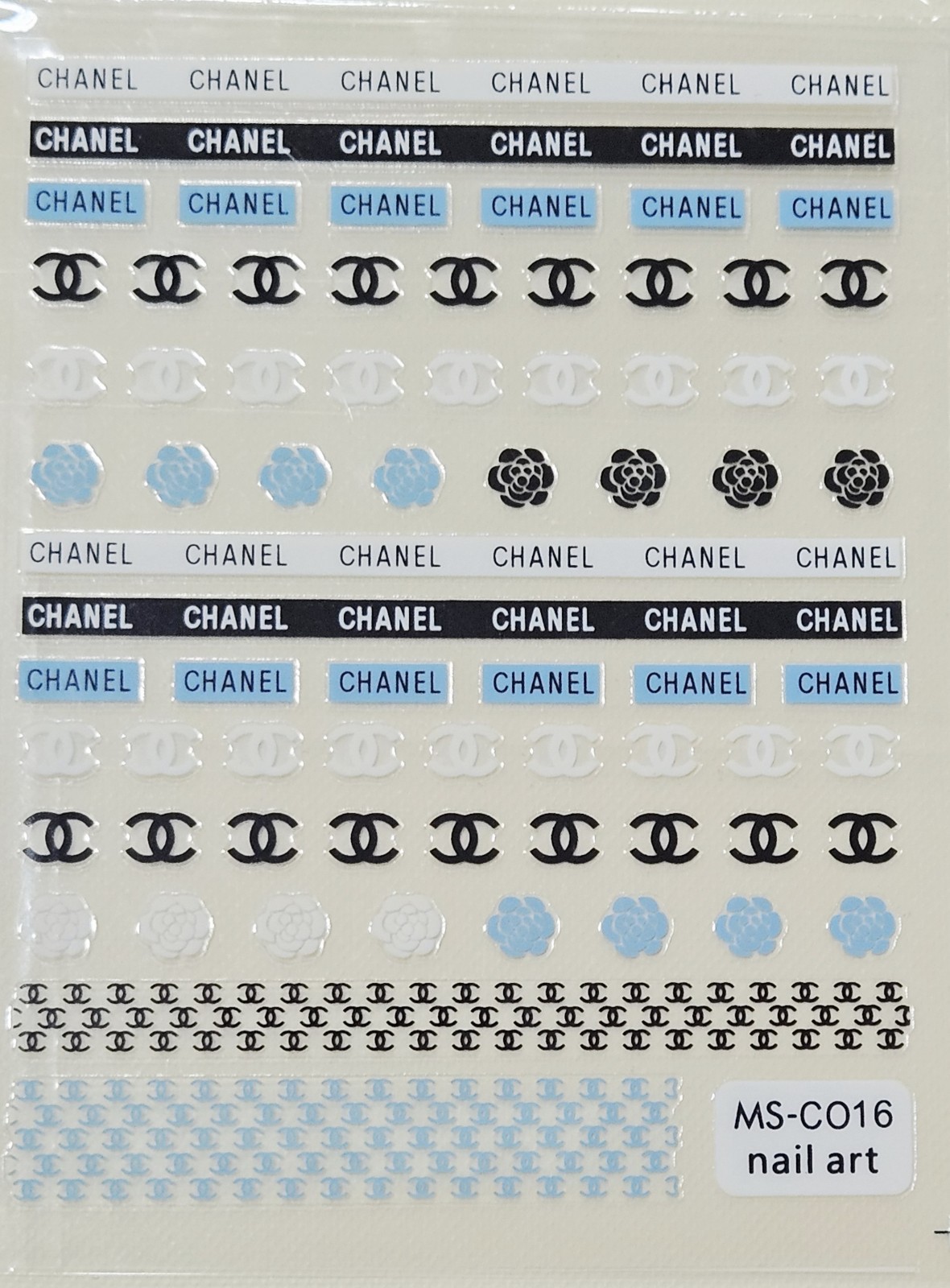 NWT NAIL ART DESIGN SELF-SEAL STICKERS SOLID BLACK, WHITE & BLUE!