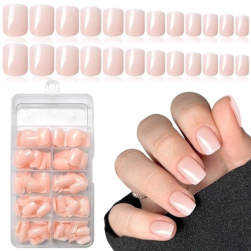 Short Press on Nails 240pc Glossy Press on Nails Short Square Round Point Nude