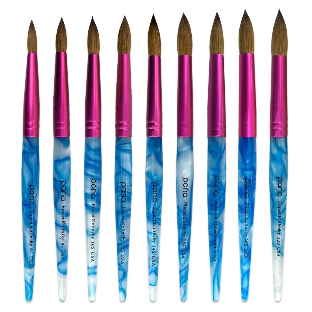 Size 12 Round Acrylic Nail Brush White Swirl Blue Kolinsky Hair Salon Grade