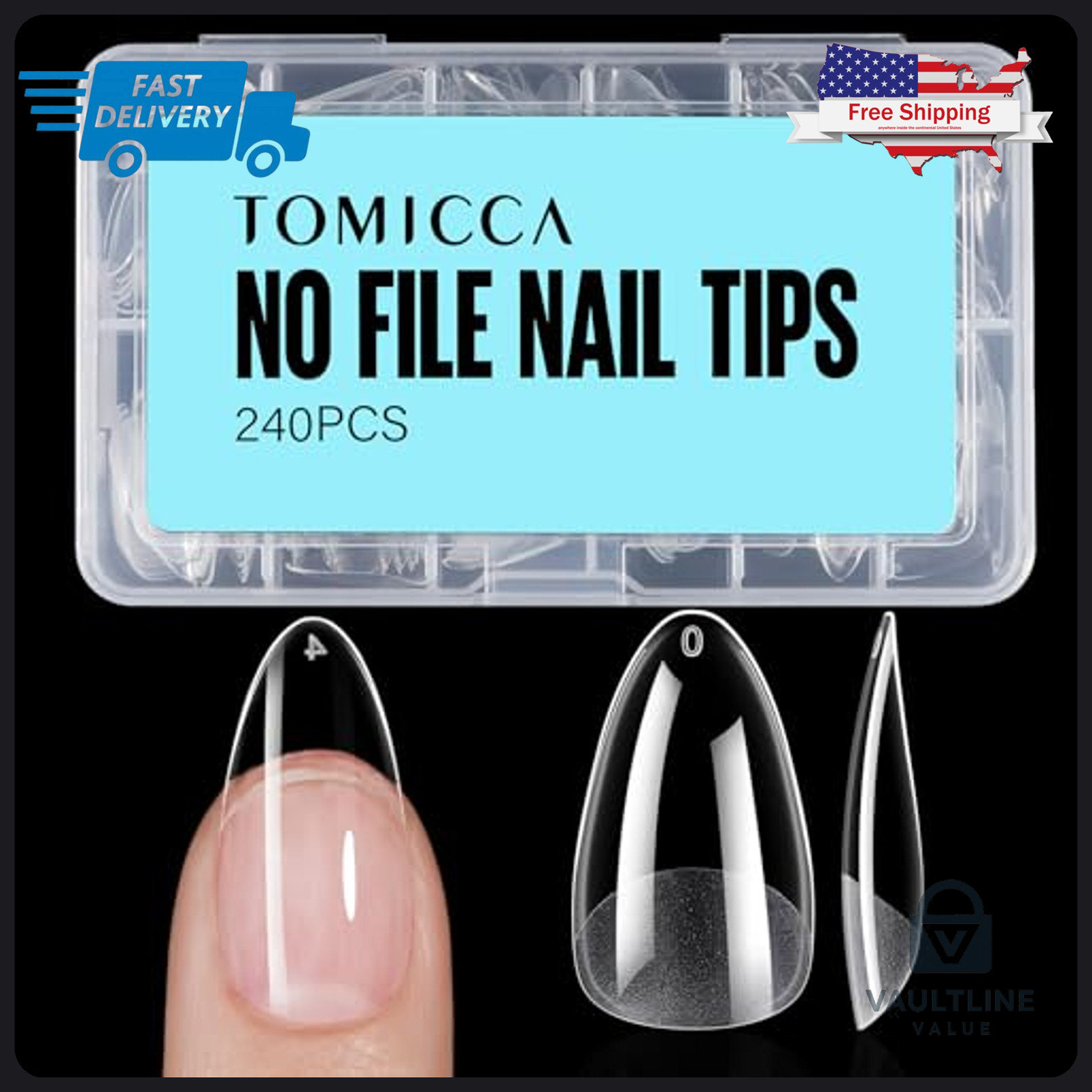 240 Piece TOMICCA Medium Almond Gel Nail Tips – Full Cover Press On Nails
