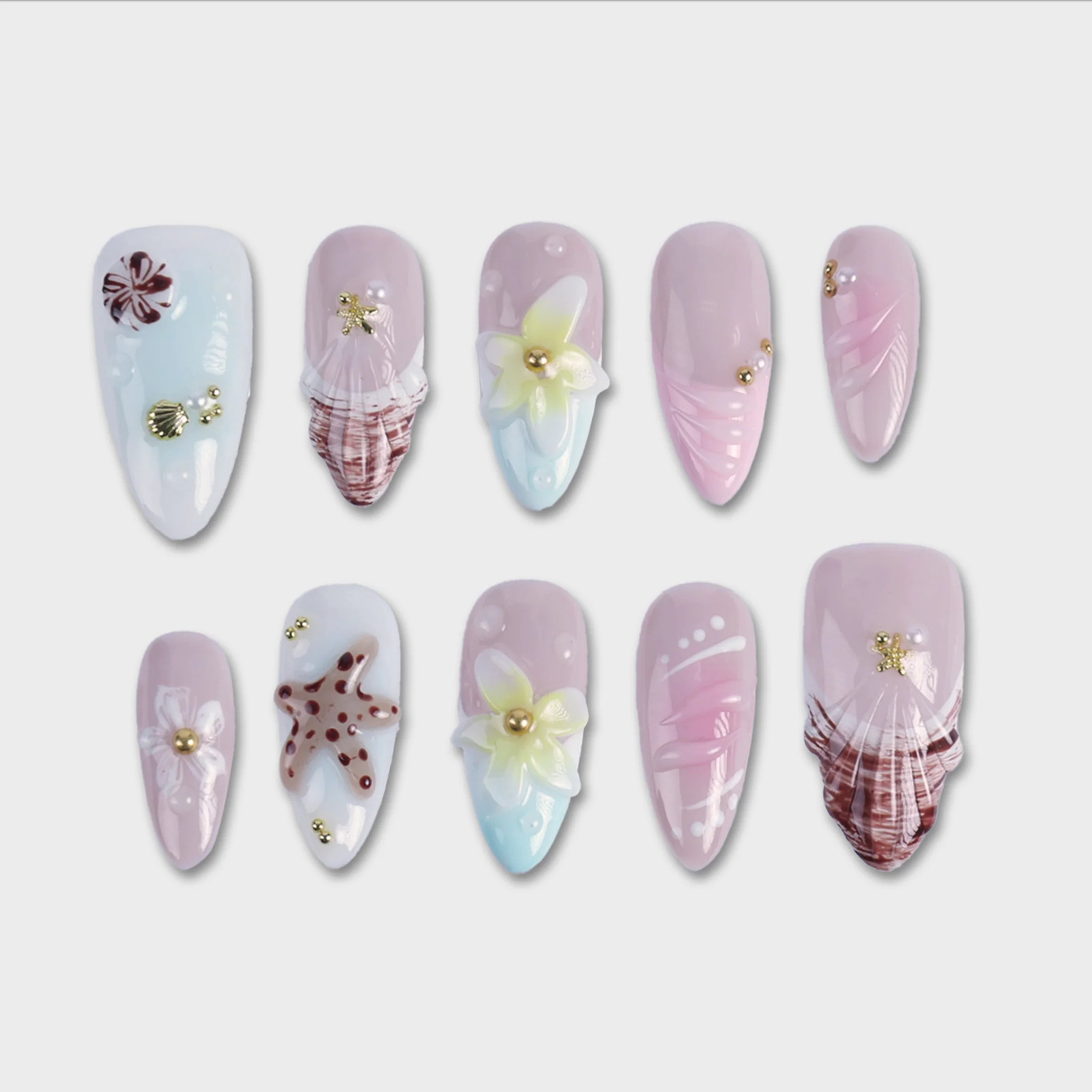 SIYOU Venus Medium Almond Blush Seashell Pearl Press-On Nails 10pc