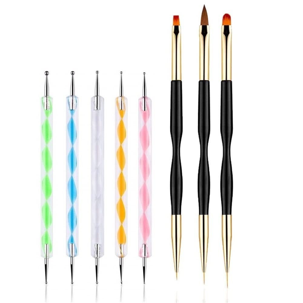5PCS Dotting Pens with 3 PCS Nail Painting Brushes, Double Ended Brush and Do…