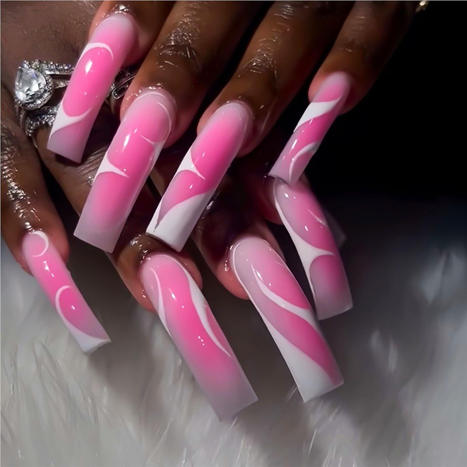 RUOKEXIN Long Press on Nails Pink Ombre General,20, Curved Style-C8C26