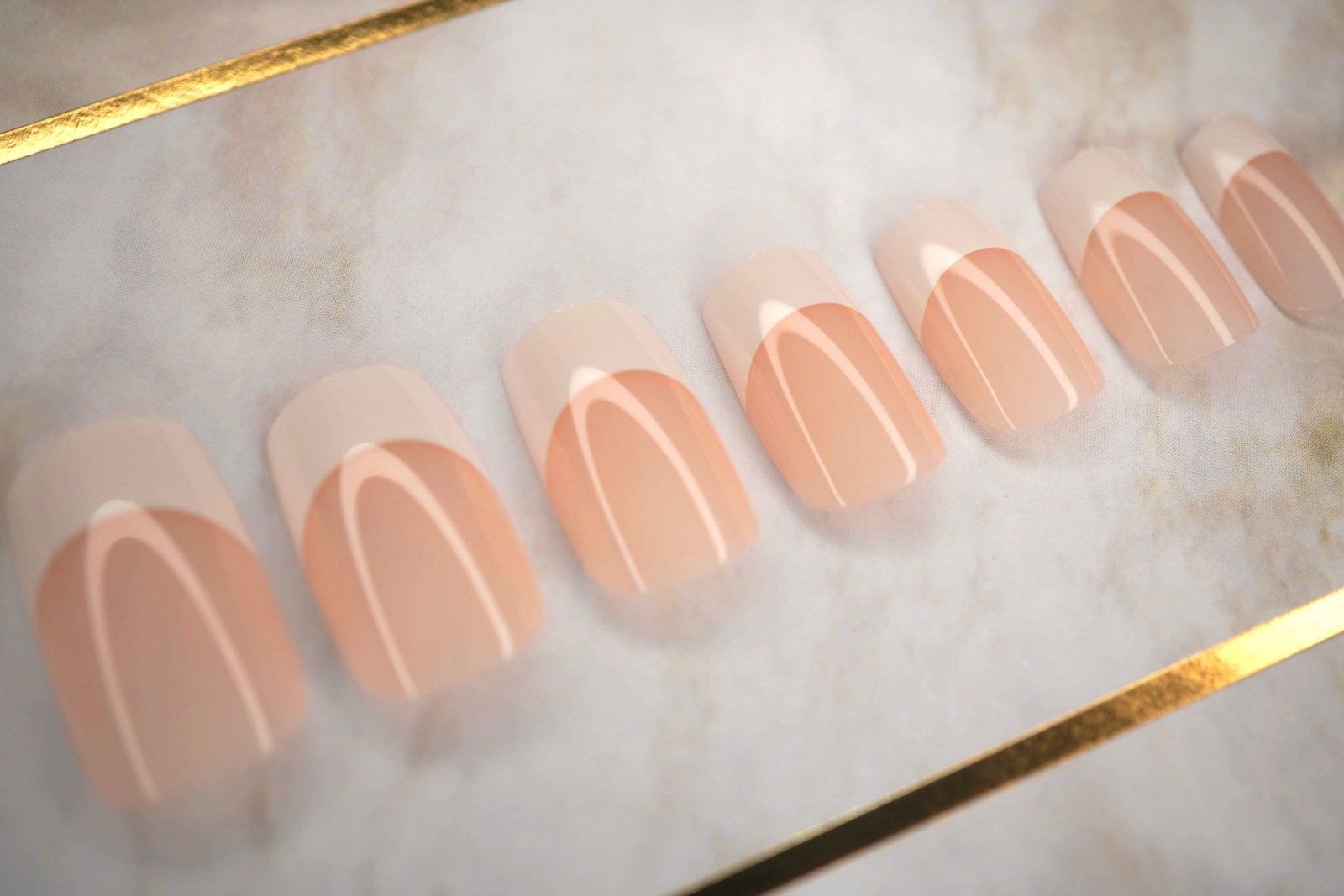Classic French Natural Nude Pink White French Square Long Press On False Nails