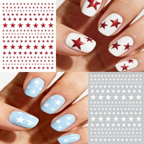 4th of July Nail Stickers – 3D Self-Adhesive Red White and Blue Star Nail