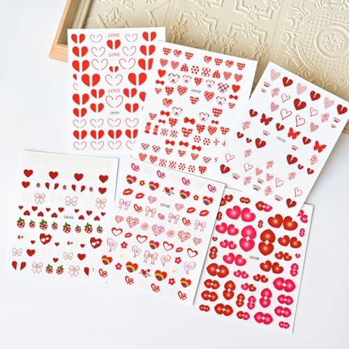 12Sheet Valentine’s Nails Stickers Colorful Heart Muti Shape Nails Art
