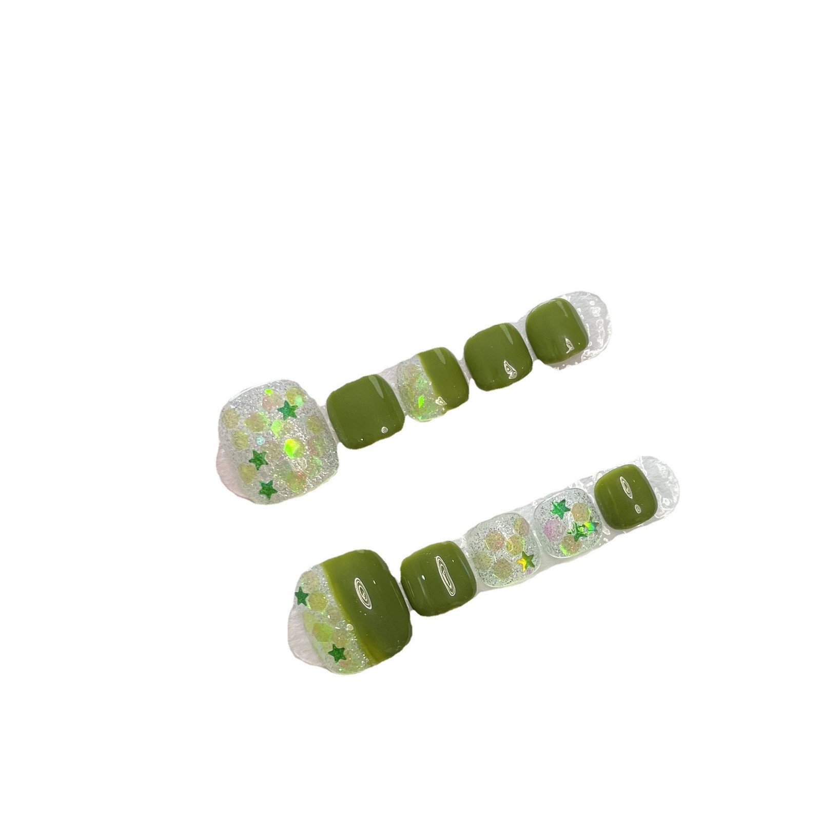 10Pcs Retro Green Glitter toenails Press On Nails Reusable For Outdoor & Casual