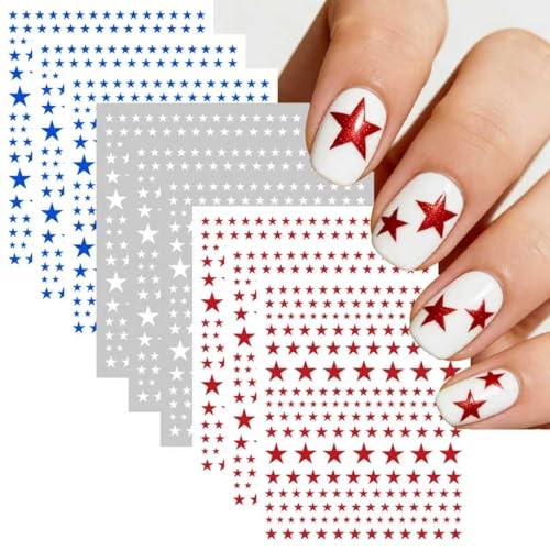4th of July Nail Stickers – 3D Self-Adhesive Red White and Blue Star Nail