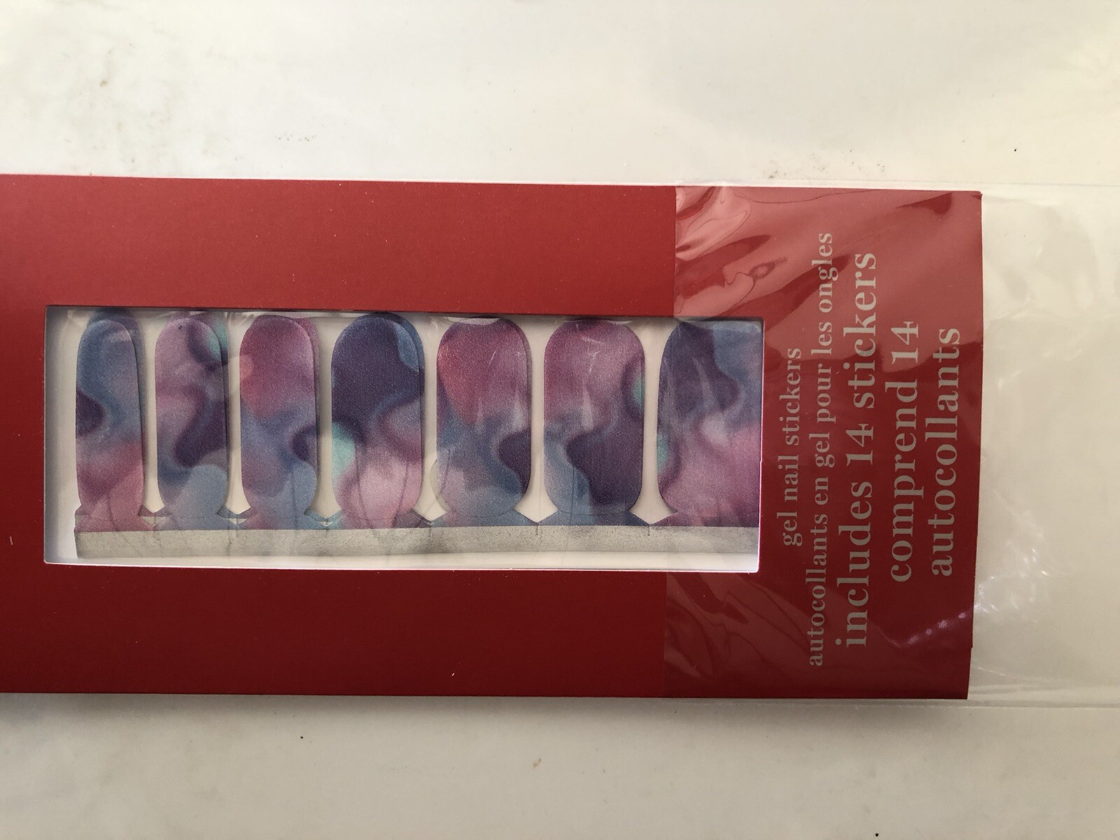 2 Avon Nail Art Fmg Press-On Nails NIB Purple , Blue And Pink Tie Dye Design