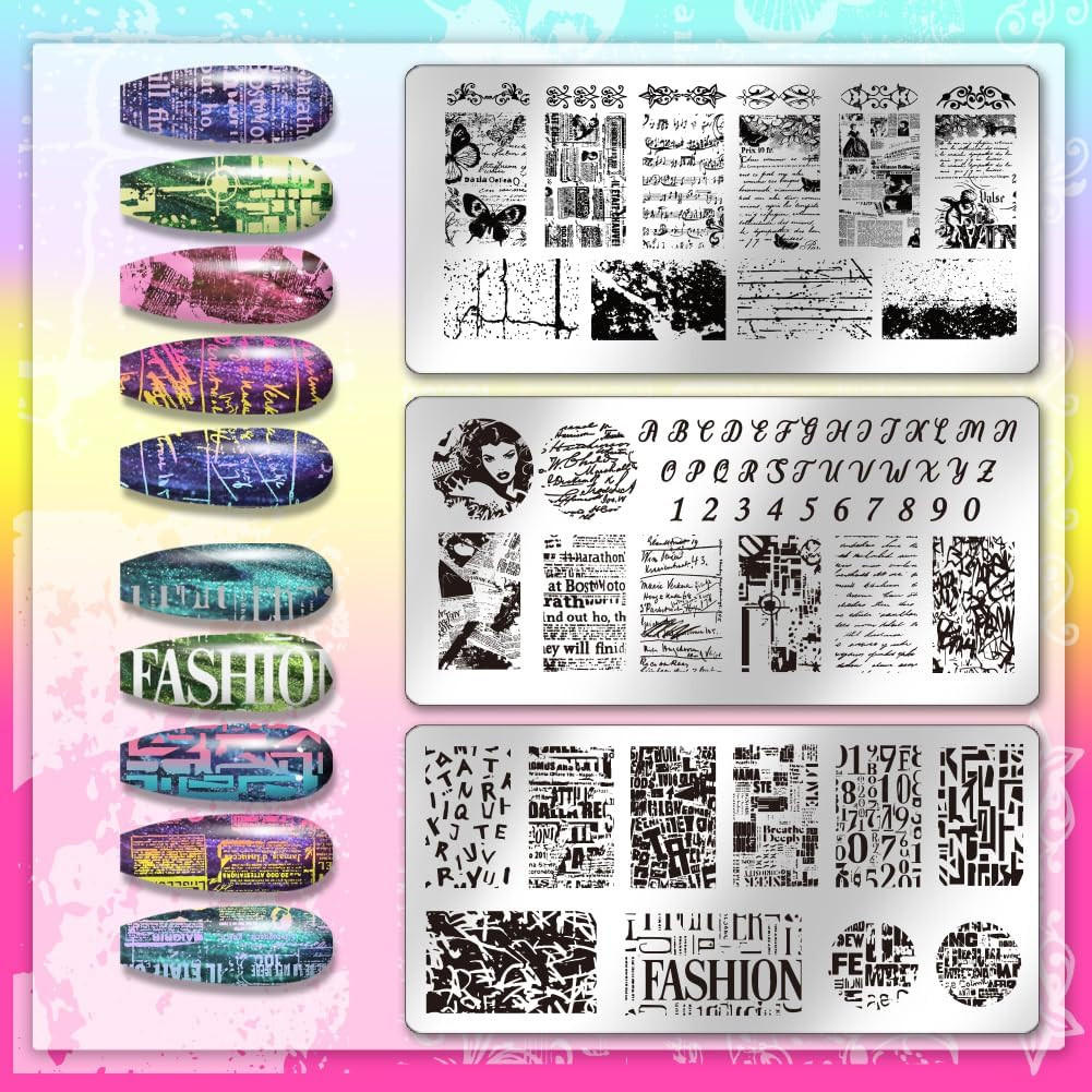 3pcs Graffiti Texture Nail Stamping Plates Number Alphabet Nails Art Stencils…