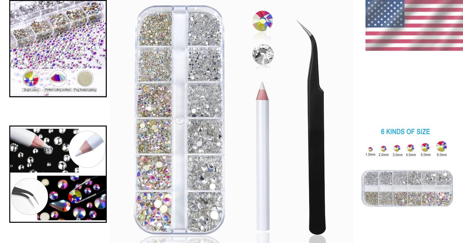 Luxury 2400pcs Nail Gems Kit: Multi-Size AB Rhinestones for Glamor & Elegance