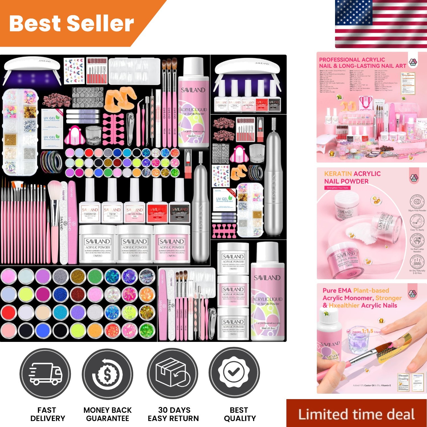 Beginner-Friendly Acrylic Nail Set: Drill, 3 Gel Colors & UV Lamp for Home Use