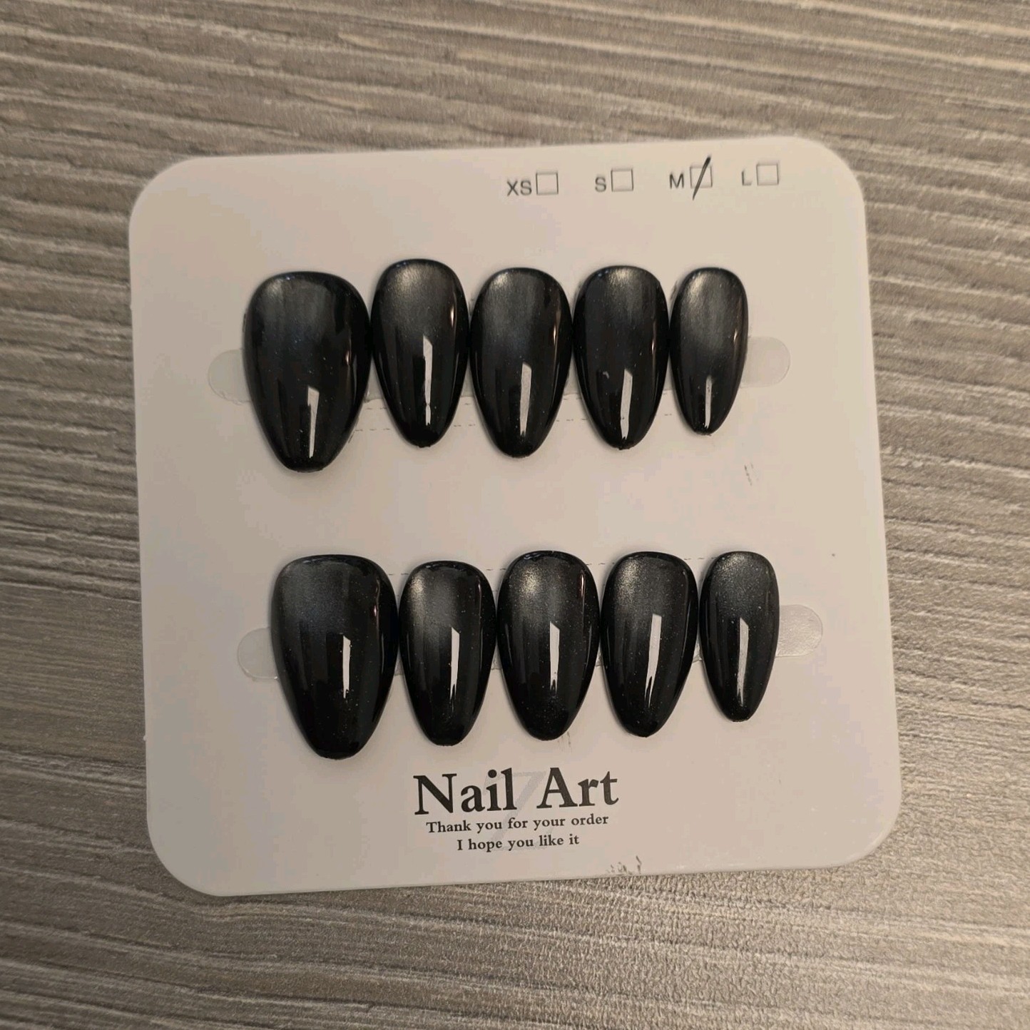 Nail Art Medium Black Metallic Cateye Almond Full Cover Artificial Nails