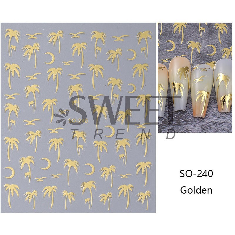 4Sheets Summer Beach Nail Art Stickers Palm Coconut Tree Birds Moon SO240 NH28