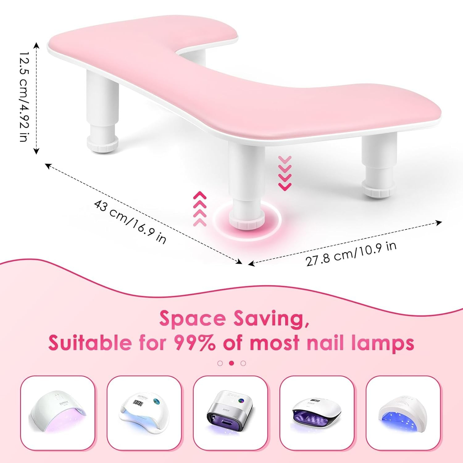 Manicure Arm Rest for Nails Tech: U-Shaped Adjustable Nail Armrest – Pink PU Lea