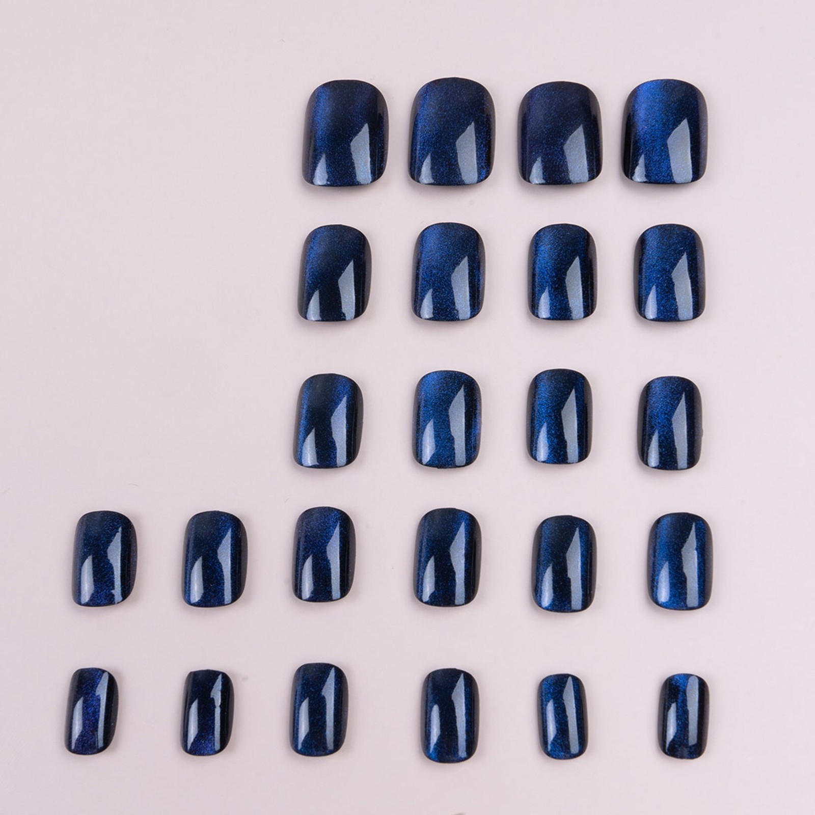 Blue Cat Eye Press on Nails Short Square False Nail Dark Blue Ombre Fake Nail