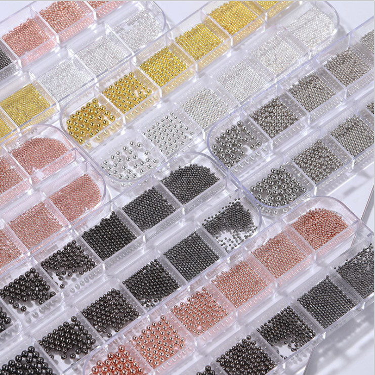 12 Grids Nail Art Mini Metal Caviar Beads 1.0-3.0mm Steel Beads 3D Design DIY