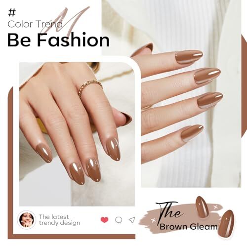32Pcs Fall Press on Nails Almond, Upgrade Short Chrome Brown B1-Brown Gleam