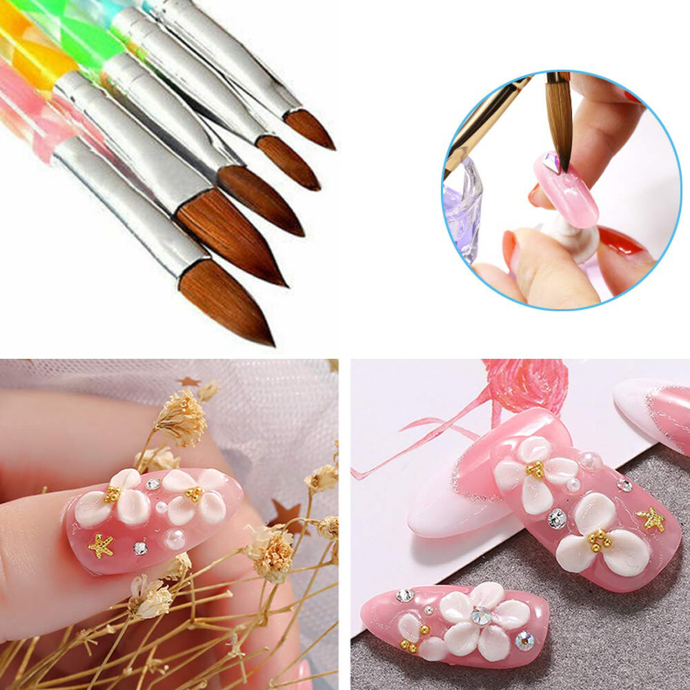 5Pcs Acrylic 3D Painting Drawing UV Gel DIY Brush Pen Nail Art Tool #4/6/8/10/12