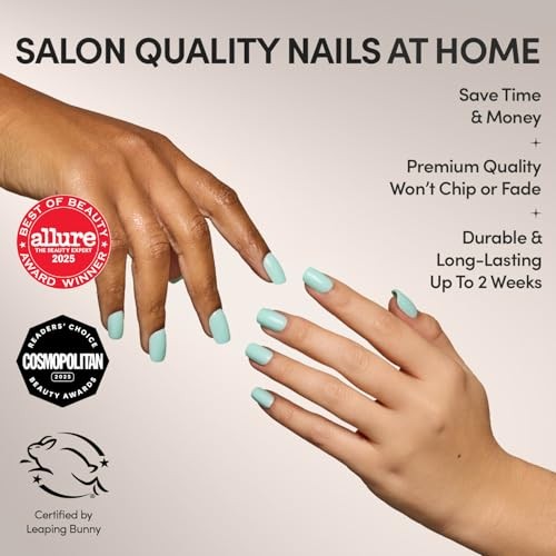Press On Nails – | Short Squoval Light Blue Fake Nails with Glossy Soft Teal