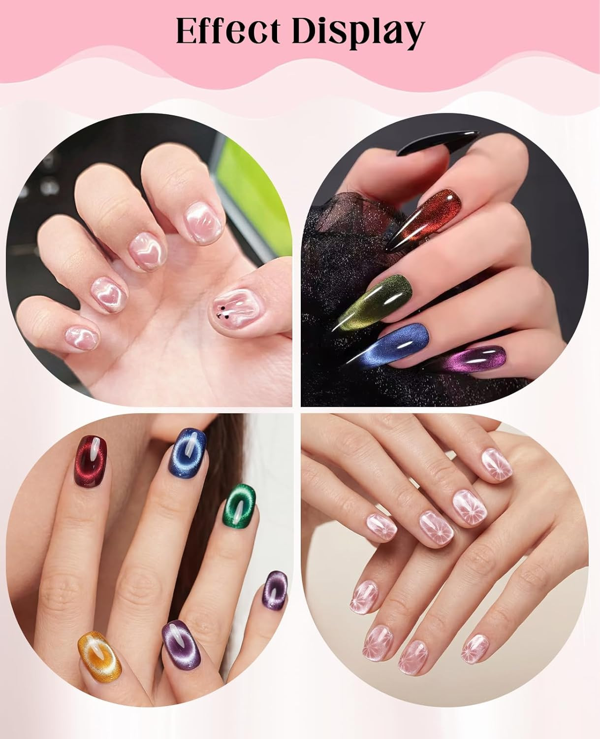 15 PCS Double-Head Heart Cat Eye Magnet for Nail Multifunctional Flower Nail Ma