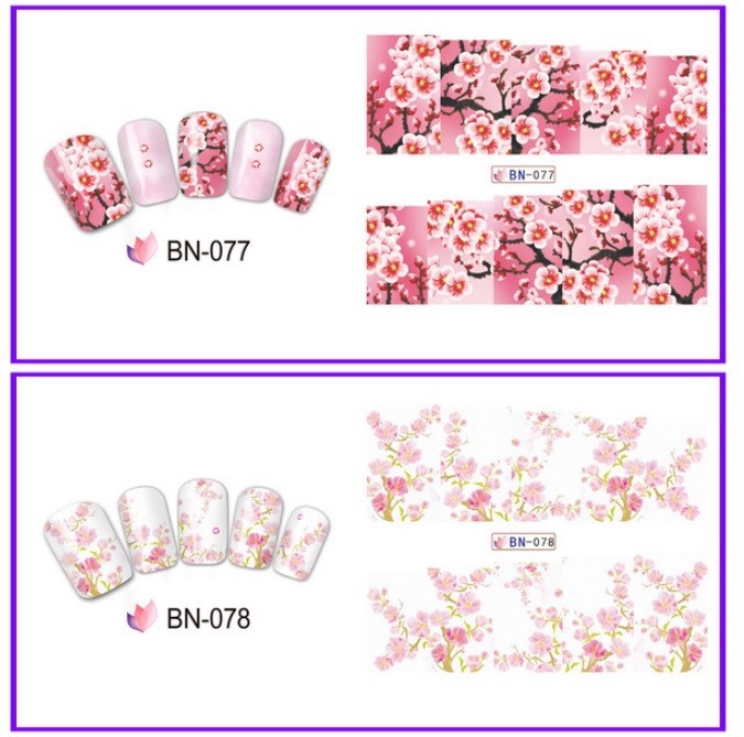 Floral Nail Art Water Decals: Spring Summer Flower Nail Wraps(Group 1)